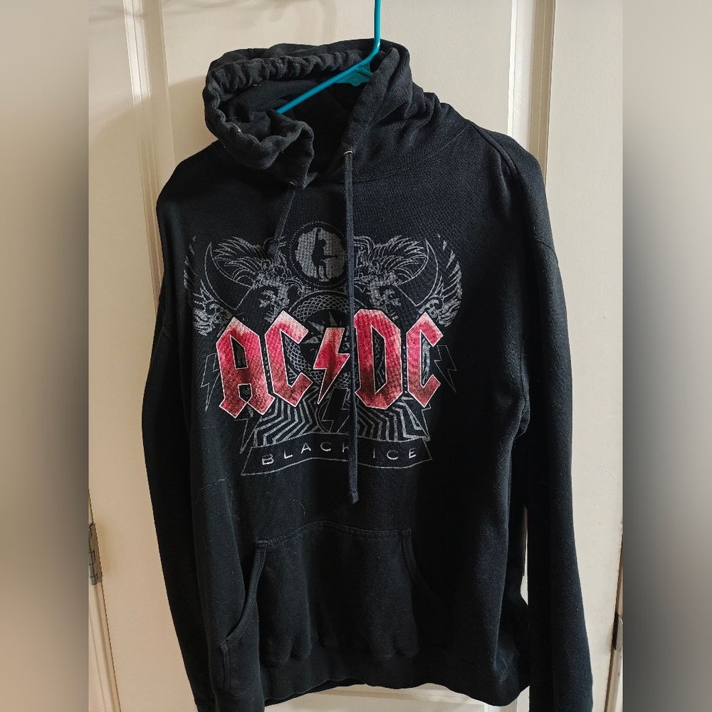 Vintage AC/DC "Black Ice" Pullover Hoodie – Size XXL – Well-Loved Rock Relic